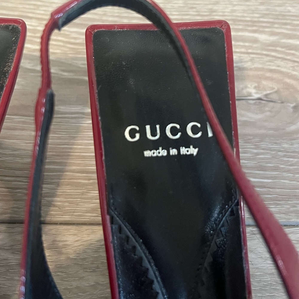 $950 Gucci -Mallory 55 Patent leather Slingback Pumps Size Women's 38.5 - Picture 13 of 15